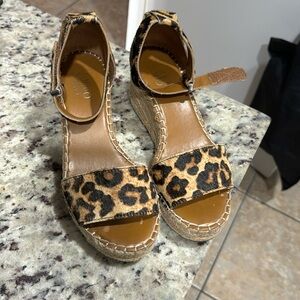 Franco Sarto Cheetah Print, Open Toe, Ankle Strap Wedge size 9
